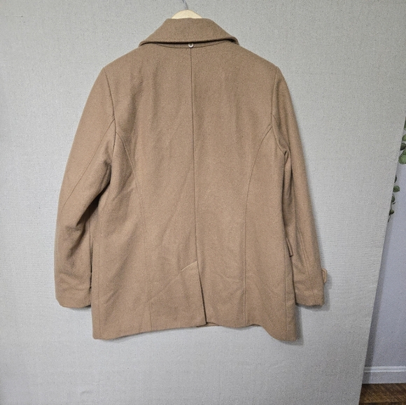 MICHAEL Michael Kors Tan Wool Blend Pea Coat with Black Toggles & Zipper Classic - Picture 4 of 5